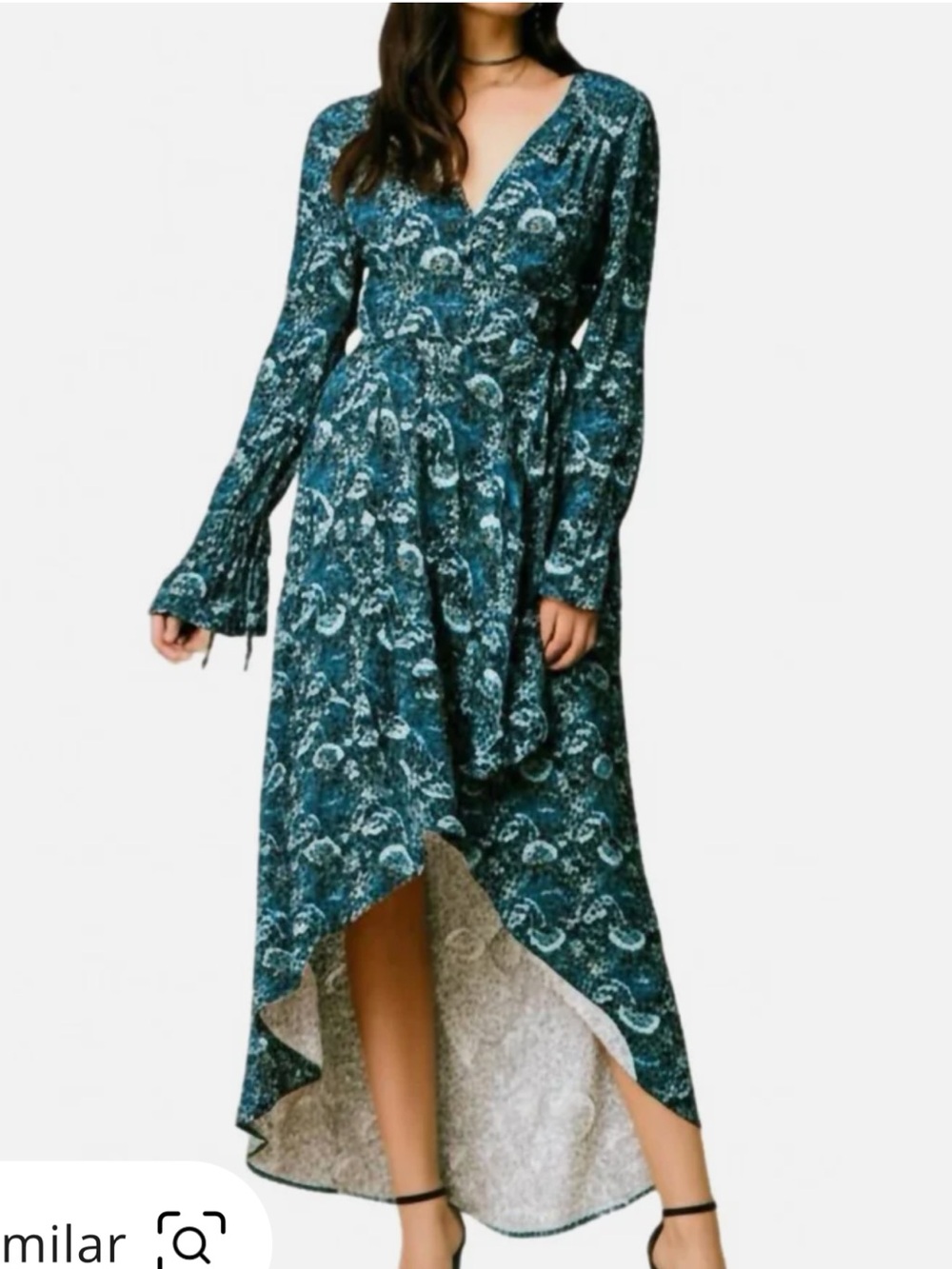 NWT Band of the Free Deep Teal Aqua Floral Wrap Maxi Dress Size XS